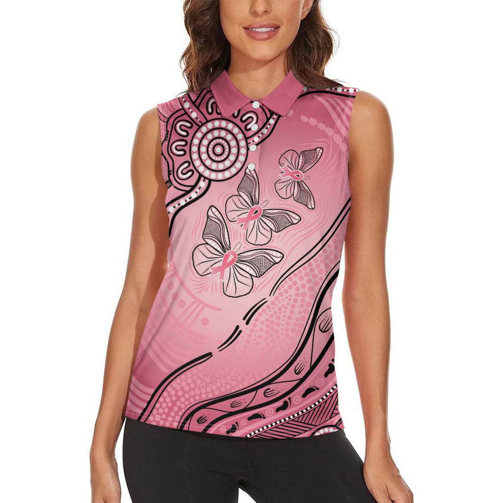 Pink Aboriginal Butterfly Ribbon Cancer Women Sleeveless Polo Shirt