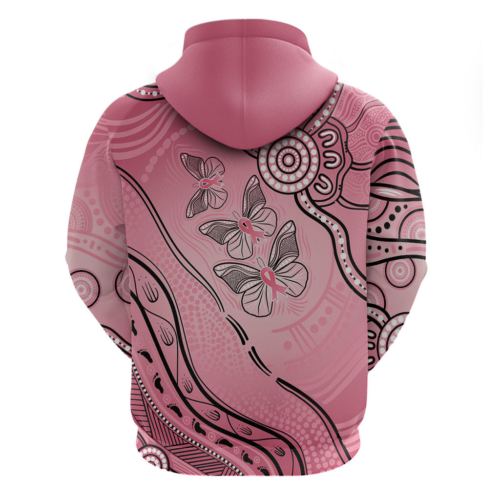 Pink Aboriginal Butterfly Ribbon Cancer Zip Hoodie