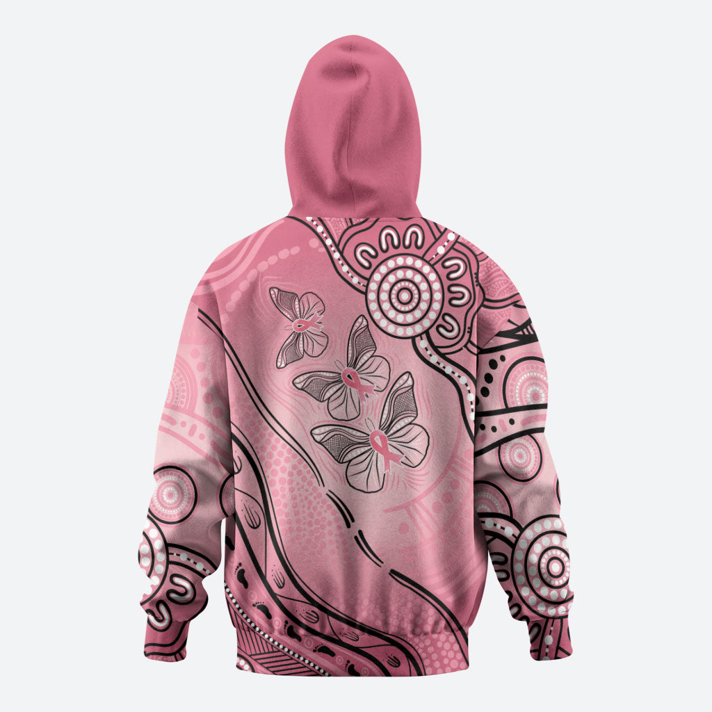 Pink Aboriginal Butterfly Ribbon Cancer Zip Hoodie