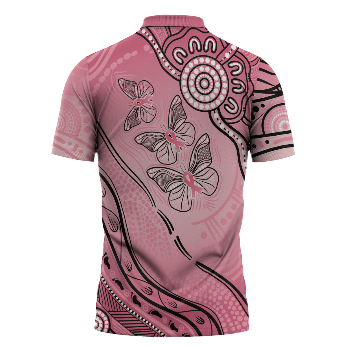 Pink Aboriginal Butterfly Ribbon Cancer Zipper Polo Shirt