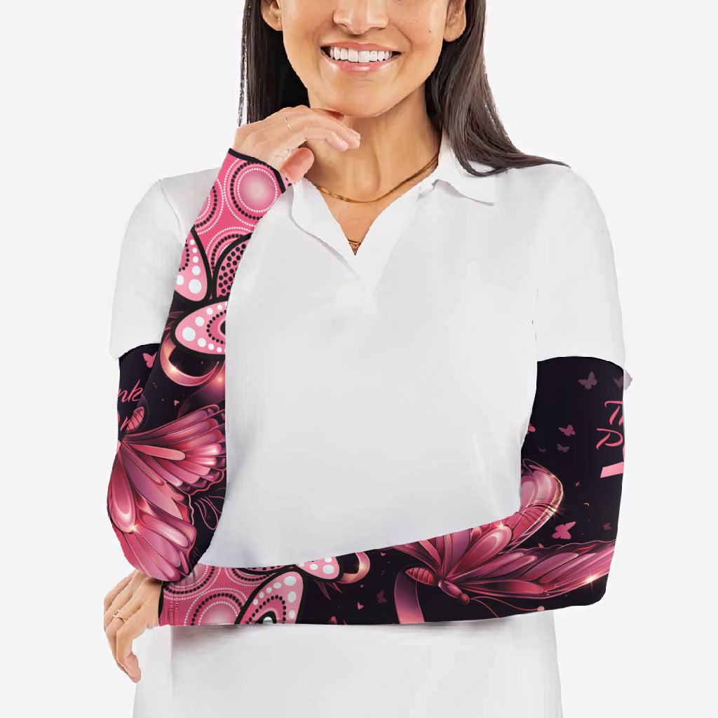 Think Pink Butterfly Ribbon Aboriginal Art Arm Sleeves