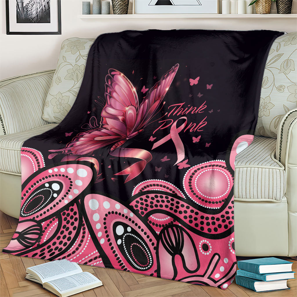 Think Pink Butterfly Ribbon Aboriginal Art Blanket