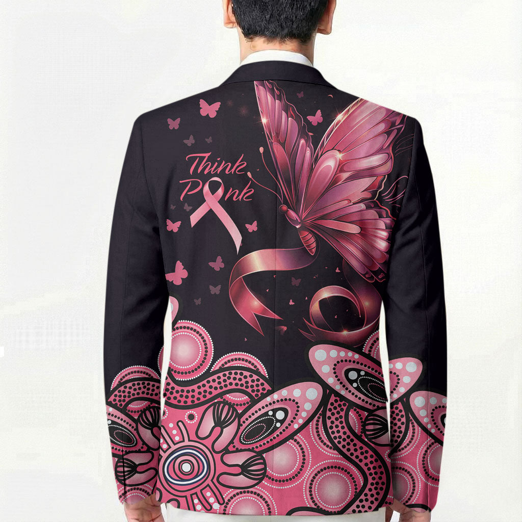 Think Pink Butterfly Ribbon Aboriginal Art Blazer