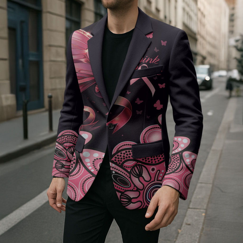 Think Pink Butterfly Ribbon Aboriginal Art Blazer