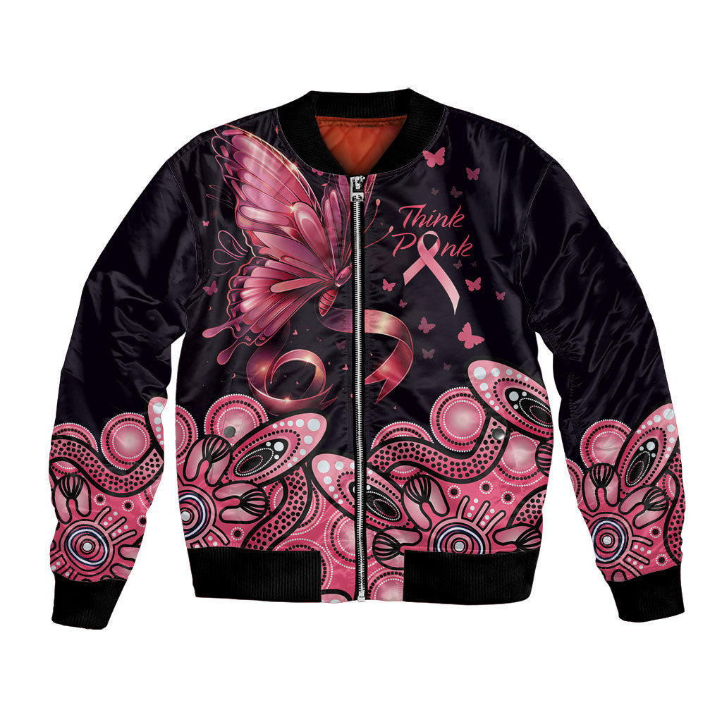 Think Pink Butterfly Ribbon Aboriginal Art Bomber Jacket