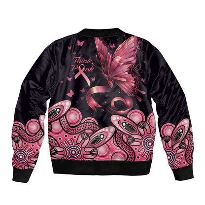 Think Pink Butterfly Ribbon Aboriginal Art Bomber Jacket