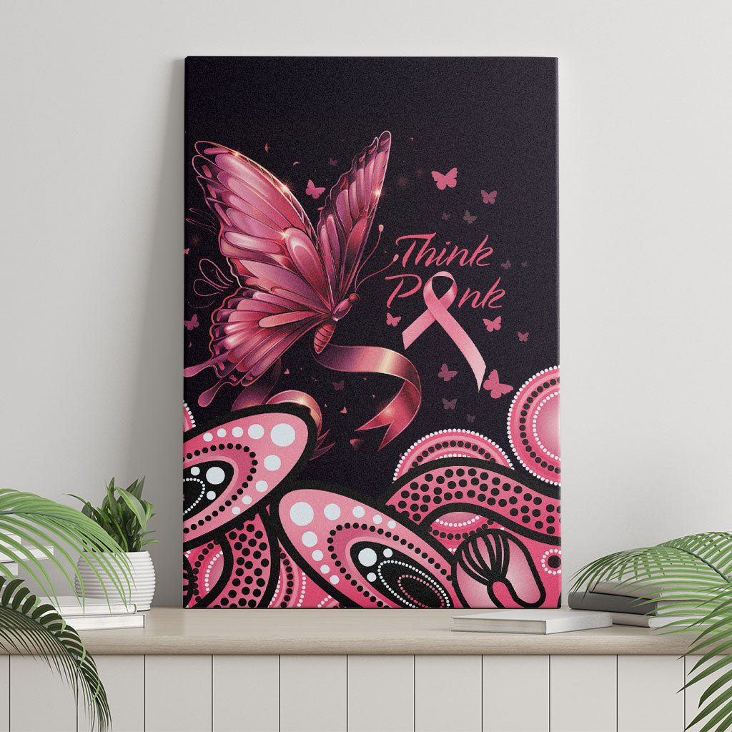 Think Pink Butterfly Ribbon Aboriginal Art Canvas Wall Art