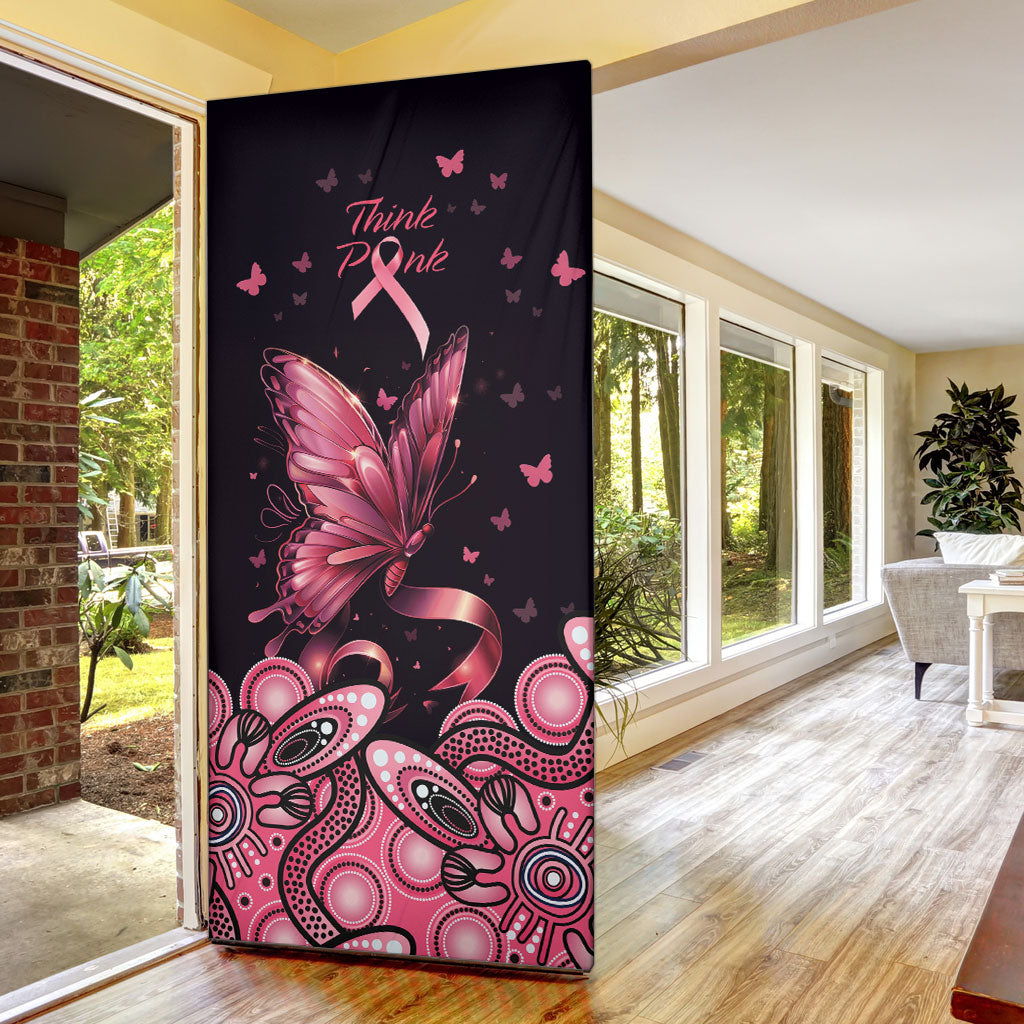 Think Pink Butterfly Ribbon Aboriginal Art Door Cover