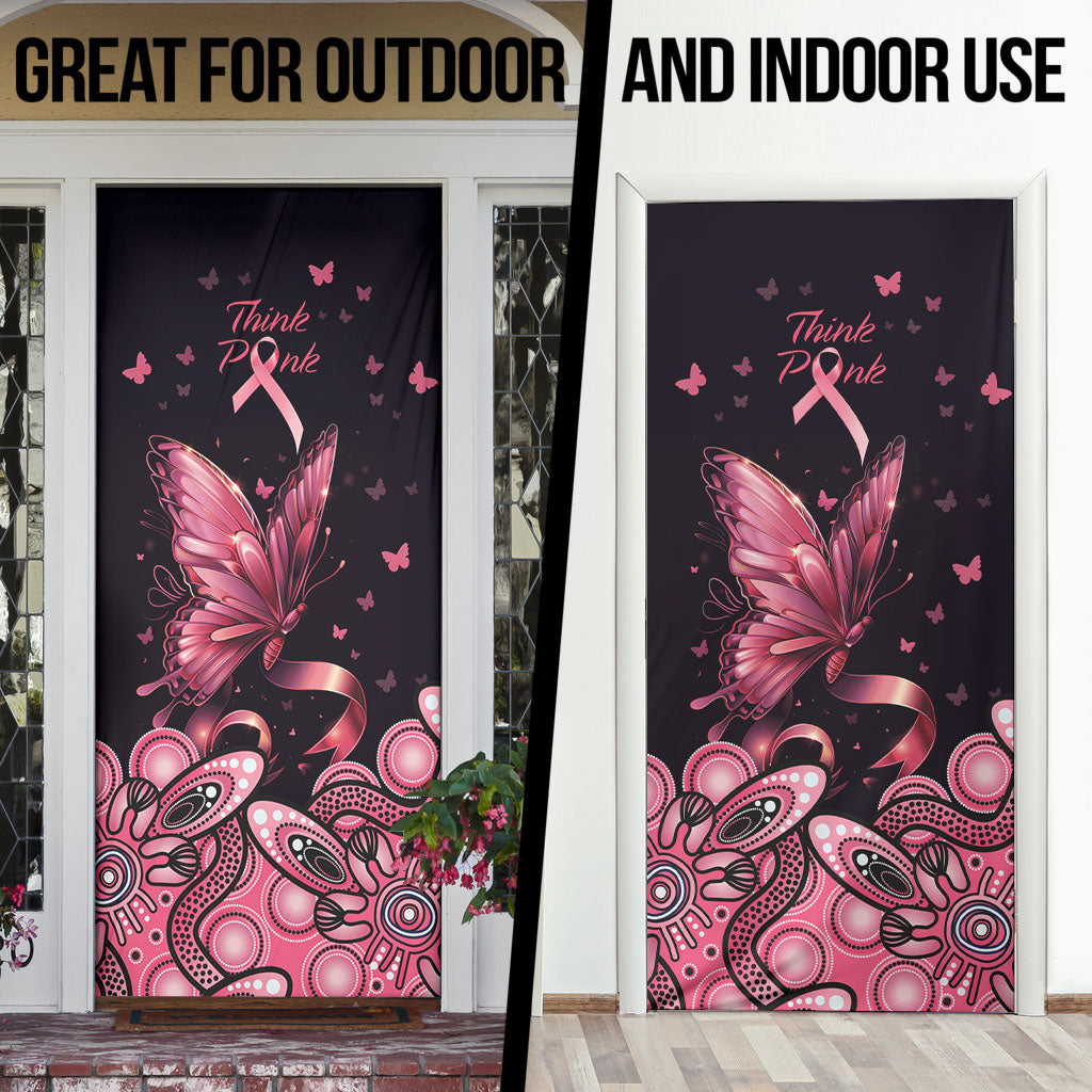 Think Pink Butterfly Ribbon Aboriginal Art Door Cover