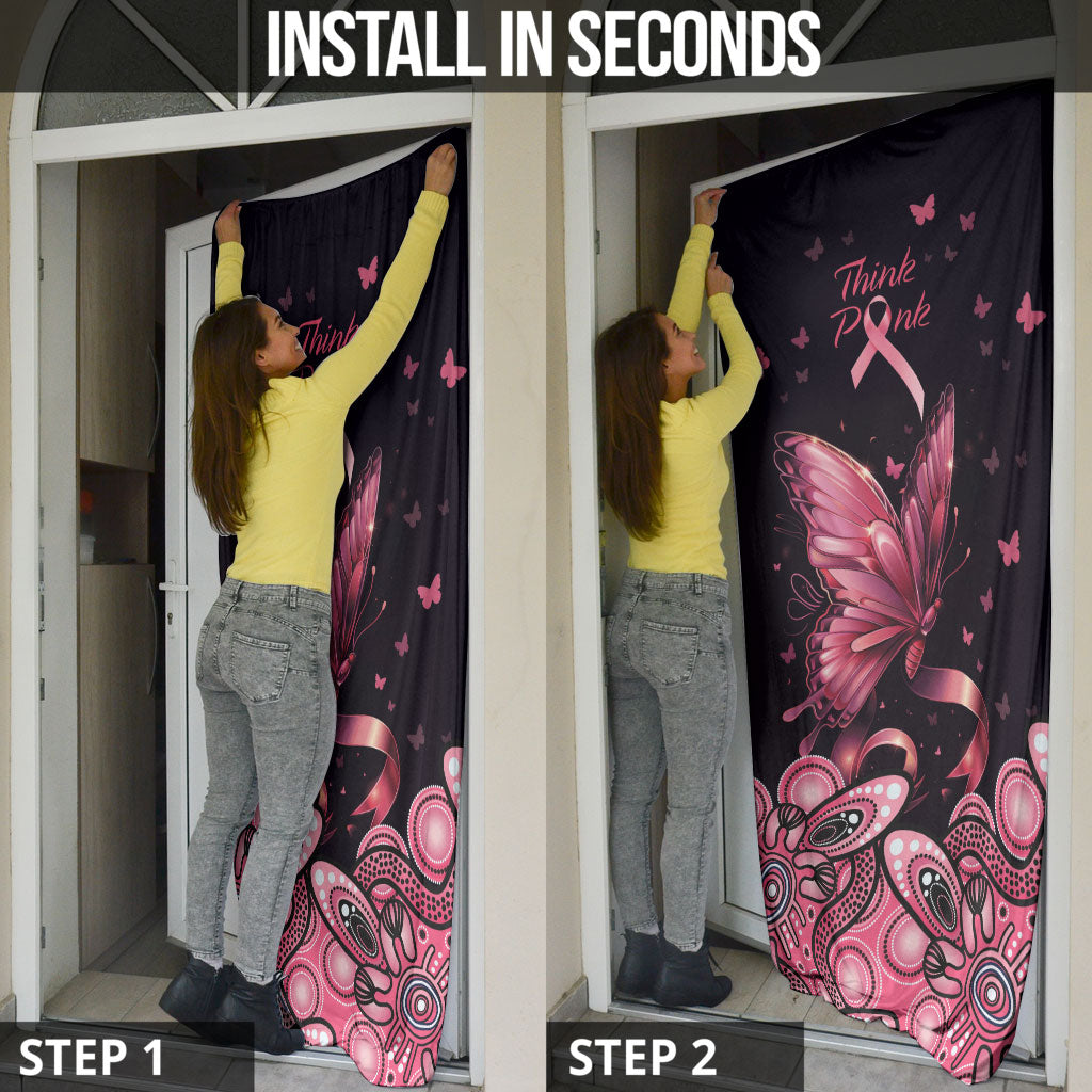 Think Pink Butterfly Ribbon Aboriginal Art Door Cover