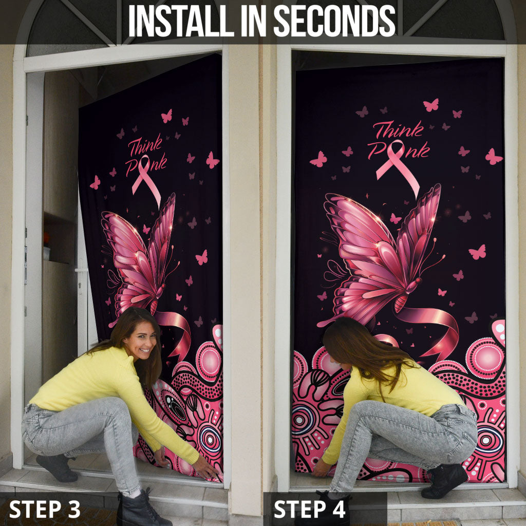 Think Pink Butterfly Ribbon Aboriginal Art Door Cover