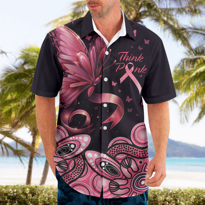 Think Pink Butterfly Ribbon Aboriginal Art Hawaiian Shirt
