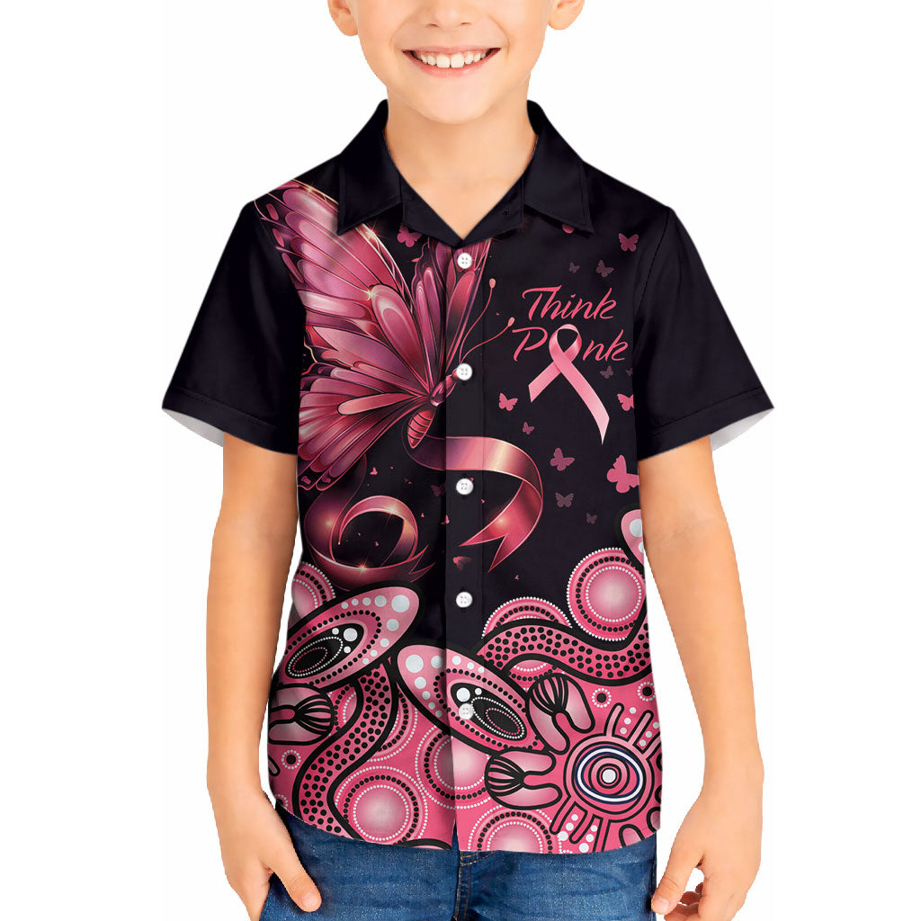 Think Pink Butterfly Ribbon Aboriginal Art Kid Hawaiian Shirt
