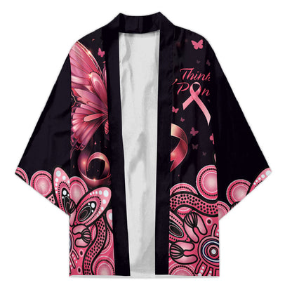 Think Pink Butterfly Ribbon Aboriginal Art Kimono