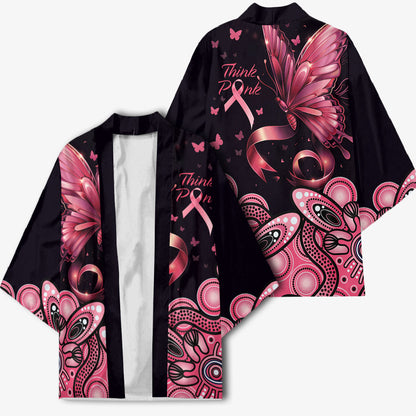 Think Pink Butterfly Ribbon Aboriginal Art Kimono