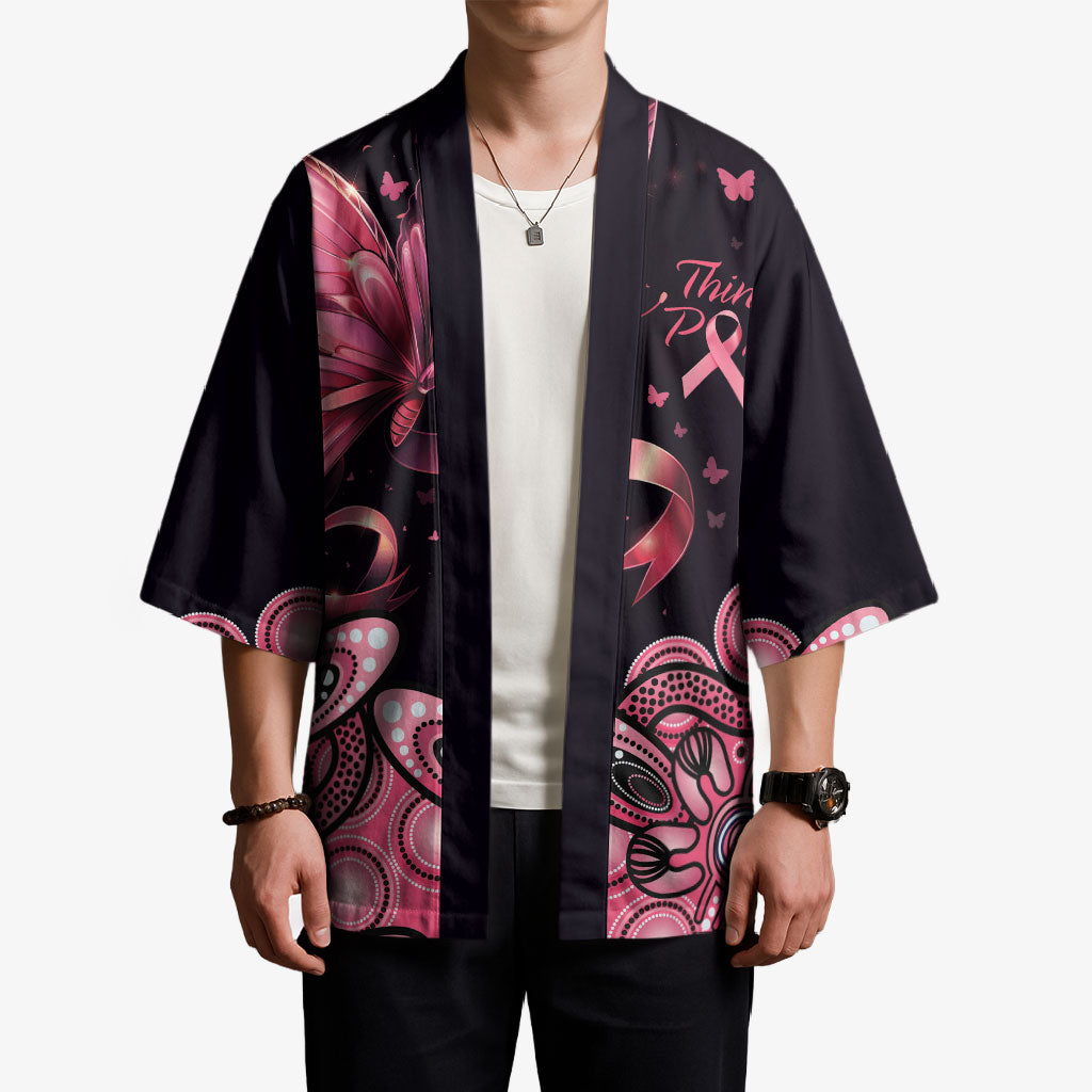Think Pink Butterfly Ribbon Aboriginal Art Kimono