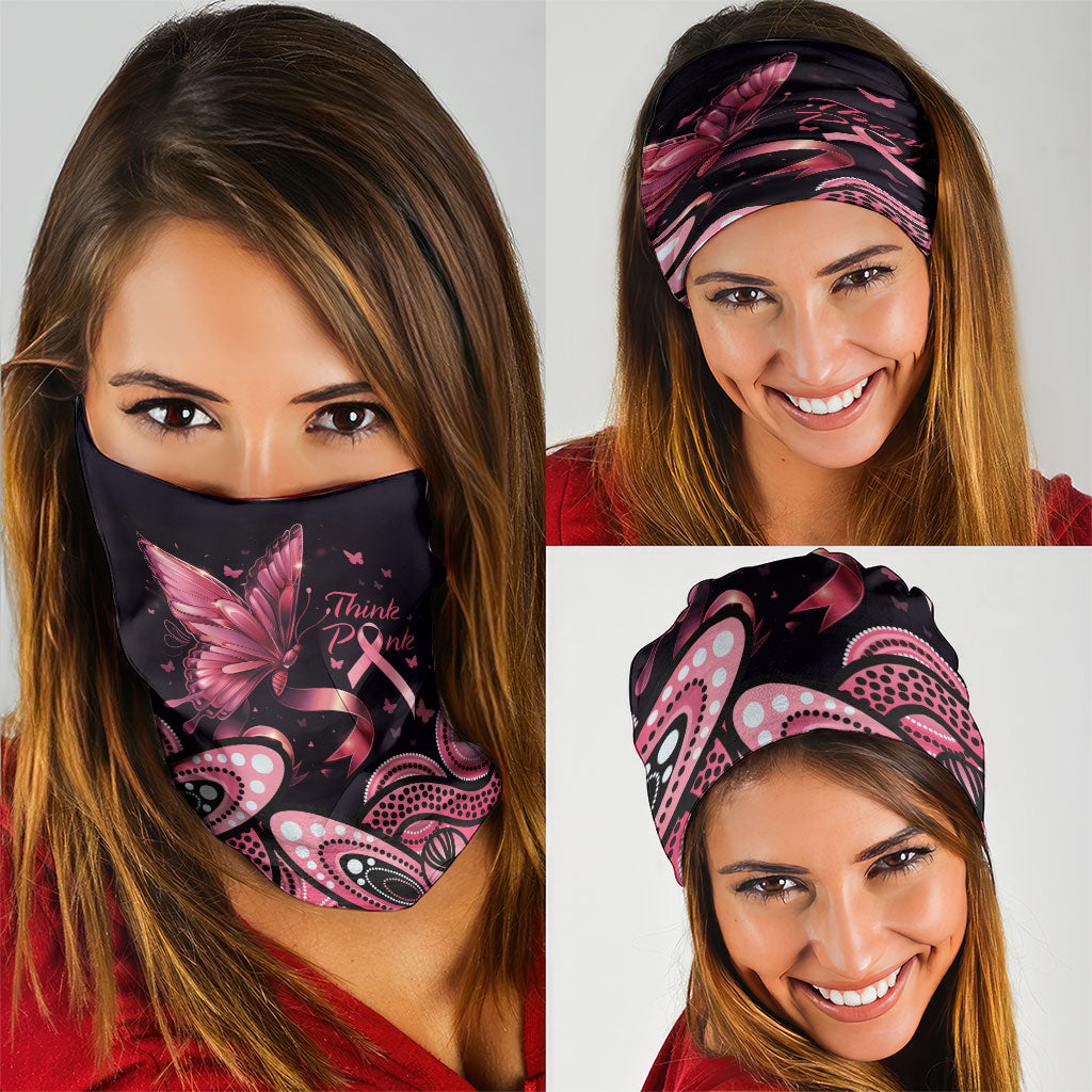 Think Pink Butterfly Ribbon Aboriginal Art Neck Gaiter