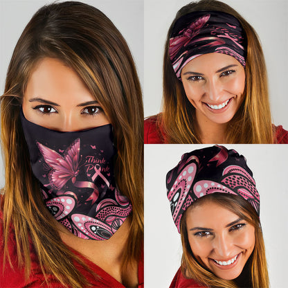 Think Pink Butterfly Ribbon Aboriginal Art Neck Gaiter
