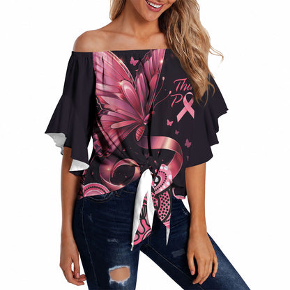 Think Pink Butterfly Ribbon Aboriginal Art Off Shoulder Wrap Waist Top
