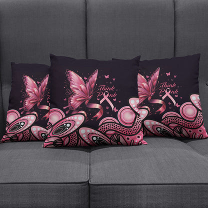 Think Pink Butterfly Ribbon Aboriginal Art Pillow Cover