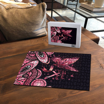 Think Pink Butterfly Ribbon Aboriginal Art Puzzle