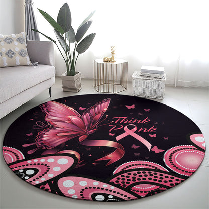 Think Pink Butterfly Ribbon Aboriginal Art Round Carpet