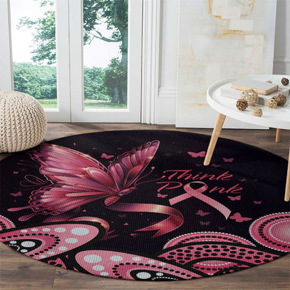Think Pink Butterfly Ribbon Aboriginal Art Round Carpet