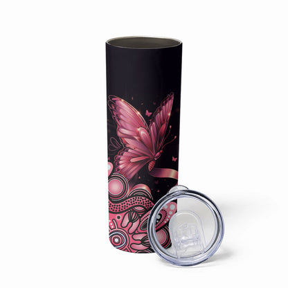 Think Pink Butterfly Ribbon Aboriginal Art Skinny Tumbler
