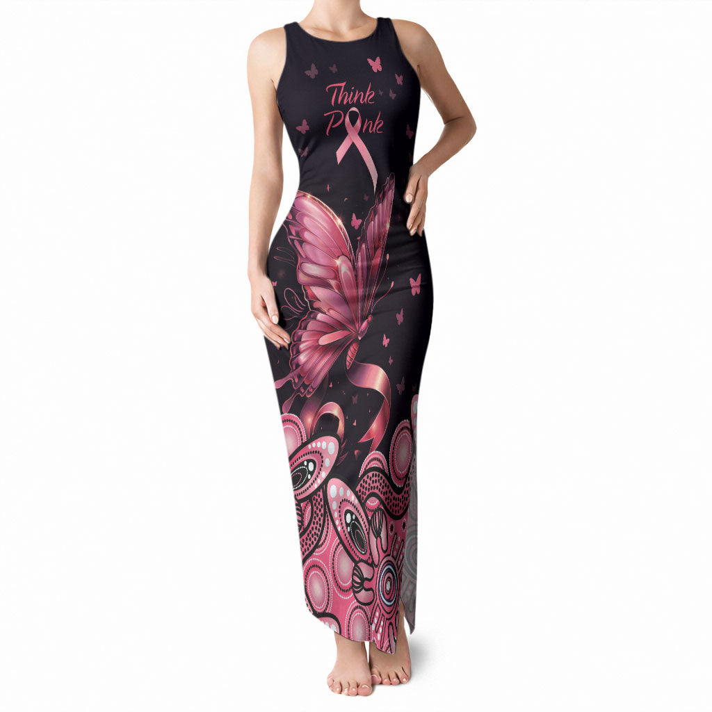 Think Pink Butterfly Ribbon Aboriginal Art Tank Maxi Dress