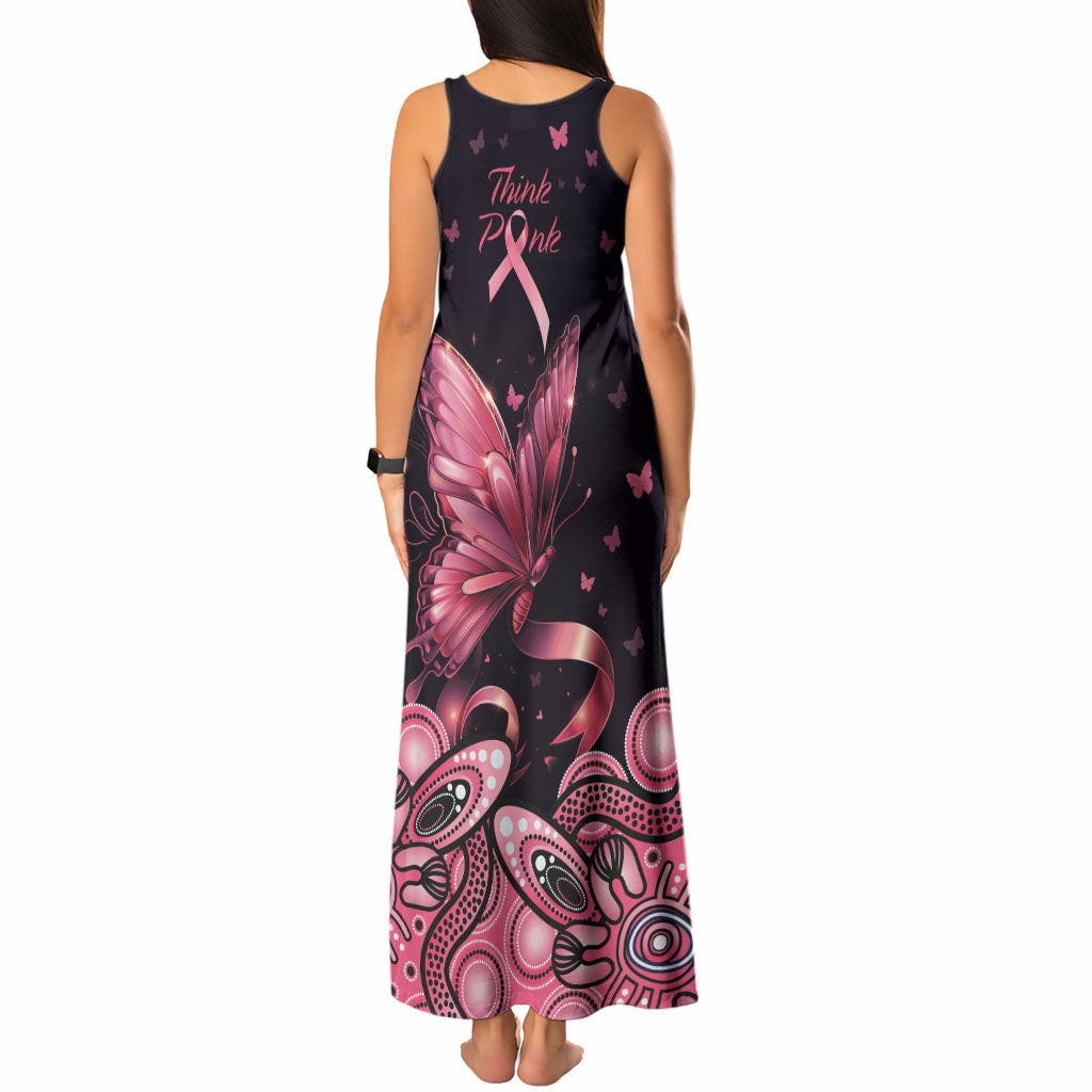 Think Pink Butterfly Ribbon Aboriginal Art Tank Maxi Dress