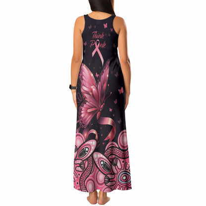 Think Pink Butterfly Ribbon Aboriginal Art Tank Maxi Dress