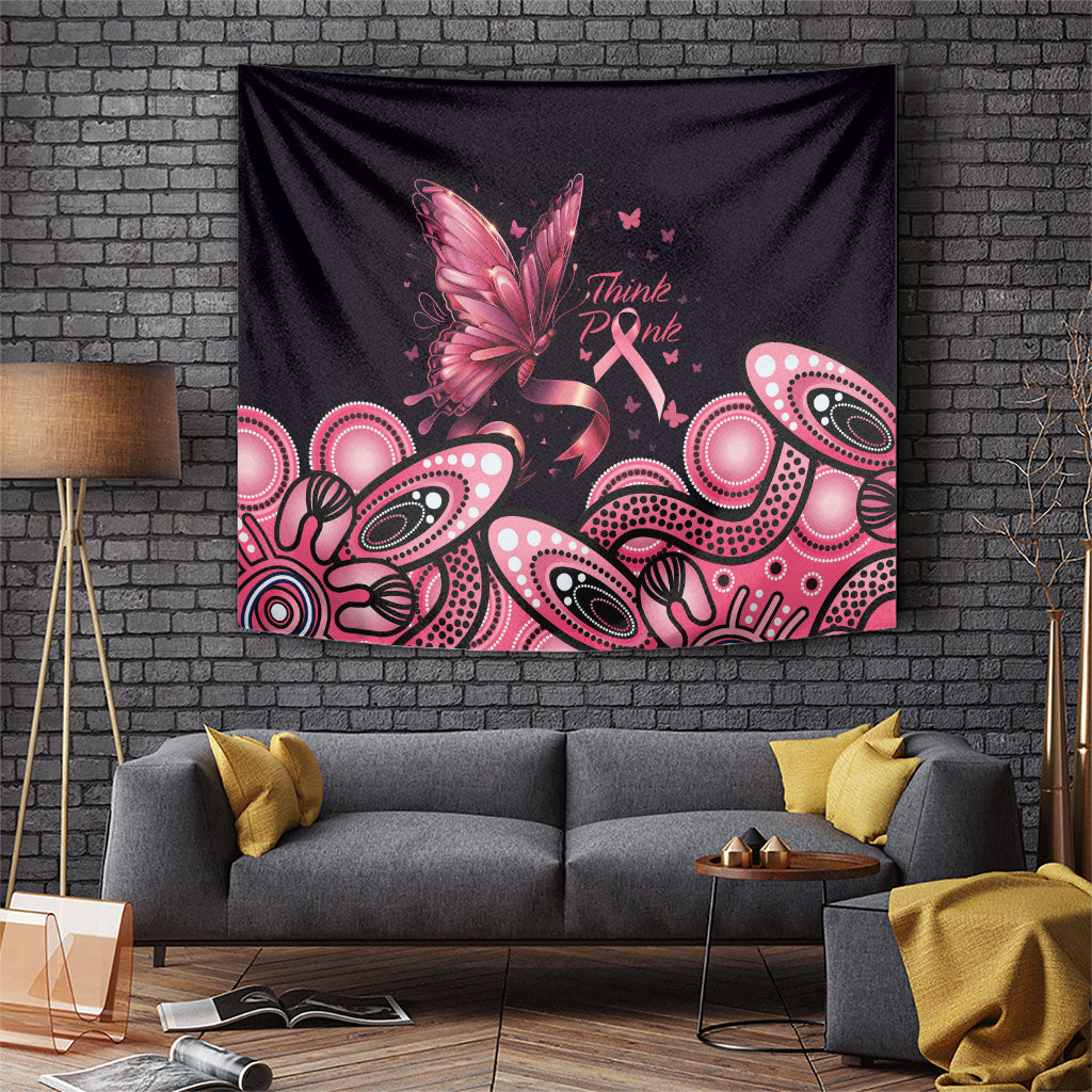 Think Pink Butterfly Ribbon Aboriginal Art Tapestry