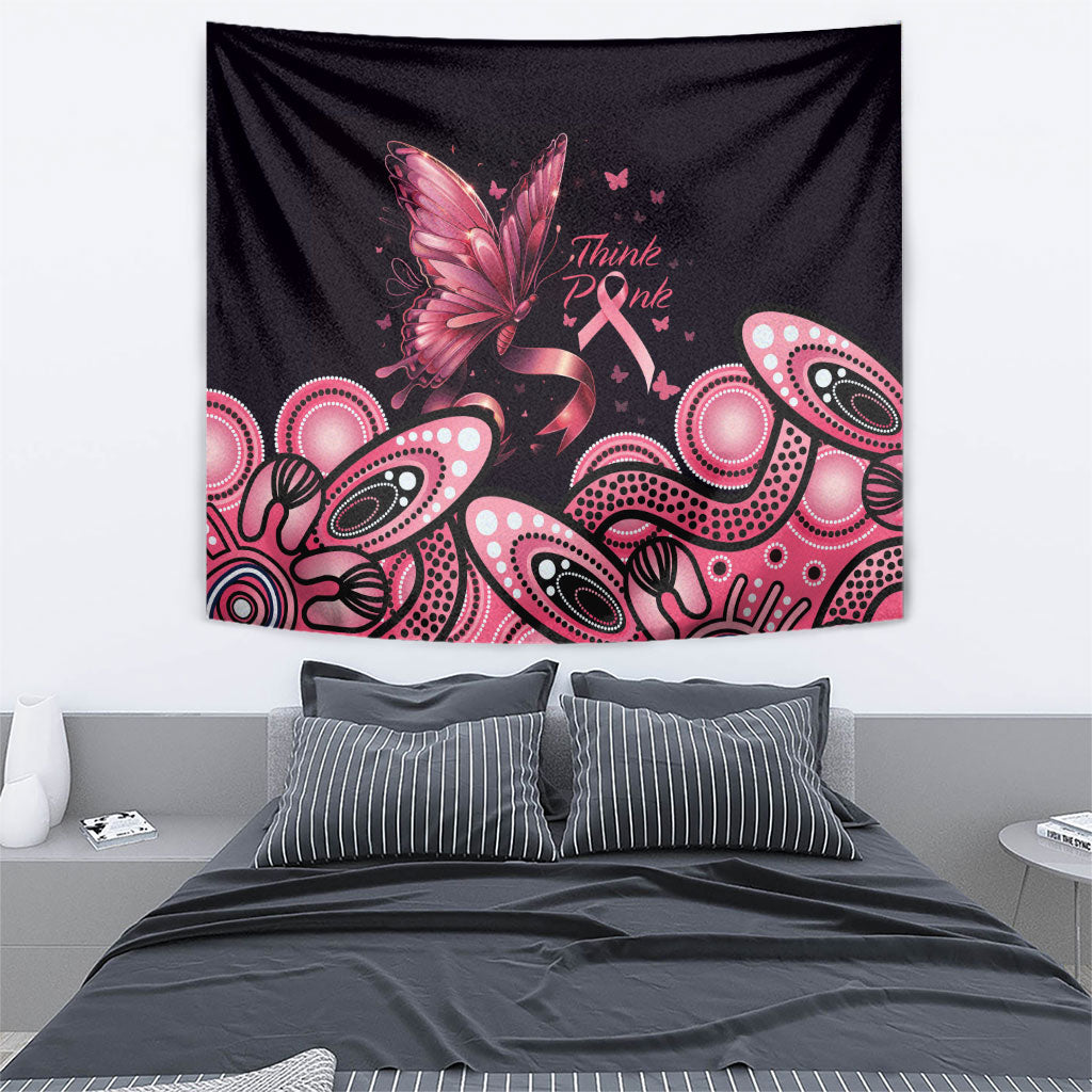 Think Pink Butterfly Ribbon Aboriginal Art Tapestry