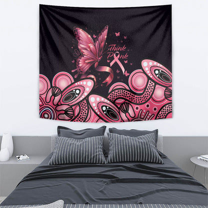 Think Pink Butterfly Ribbon Aboriginal Art Tapestry