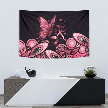 Think Pink Butterfly Ribbon Aboriginal Art Tapestry