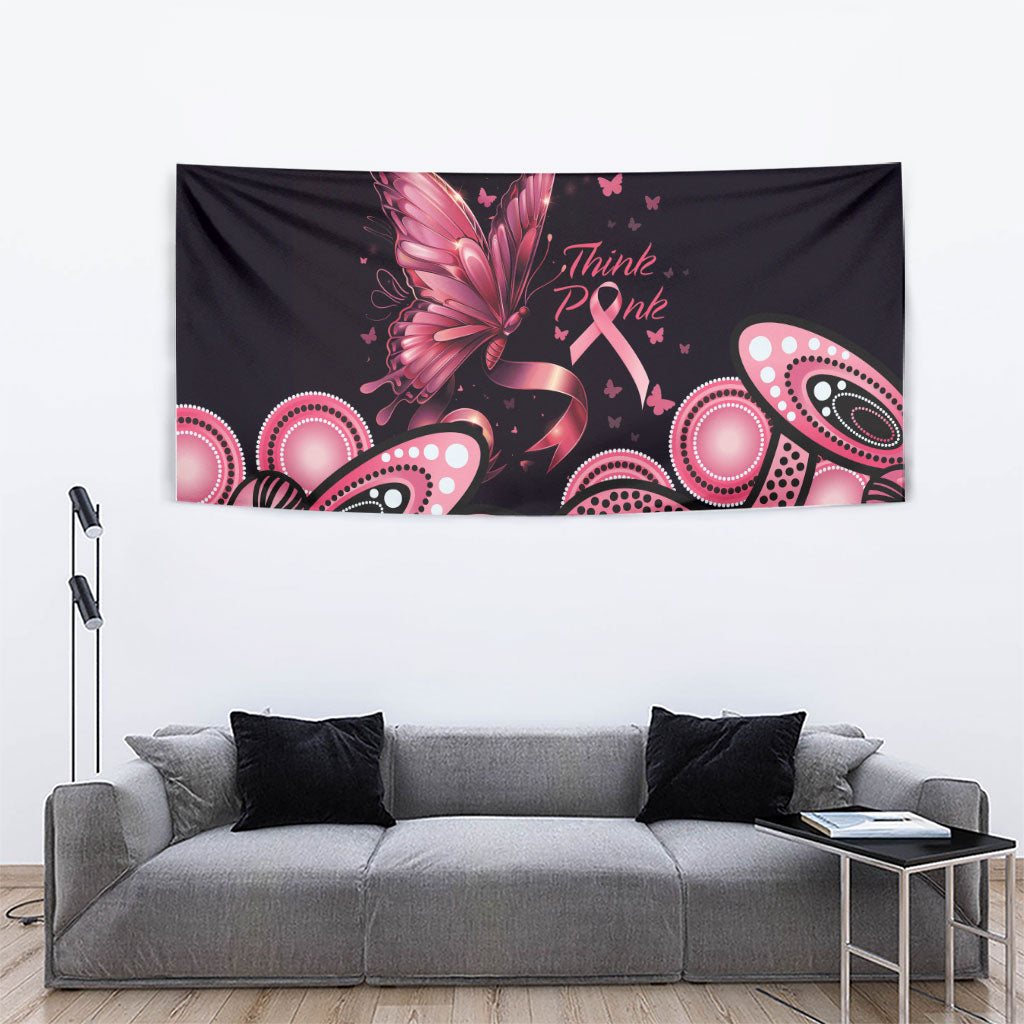 Think Pink Butterfly Ribbon Aboriginal Art Tapestry