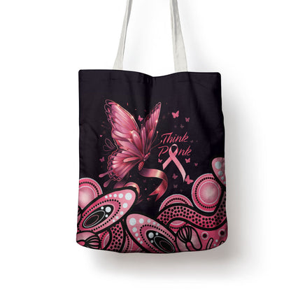Think Pink Butterfly Ribbon Aboriginal Art Tote Bag