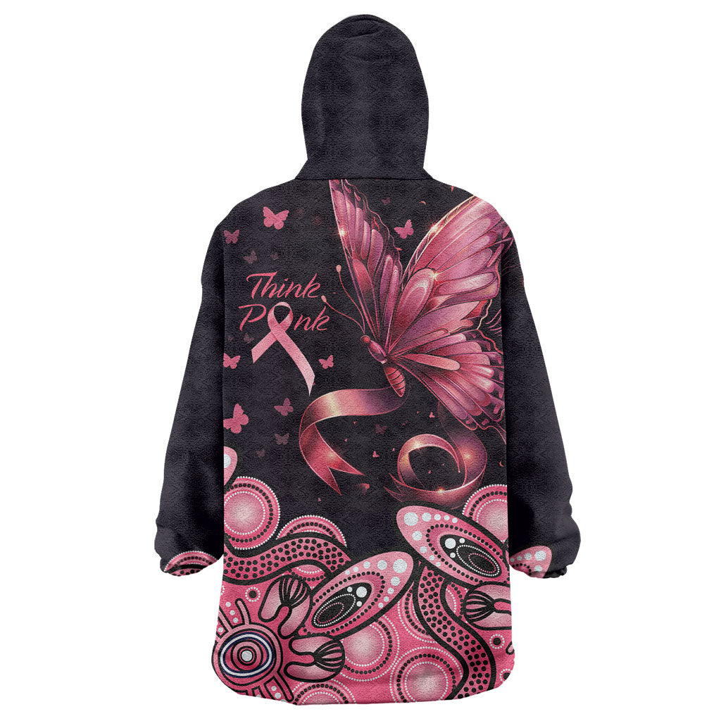 Think Pink Butterfly Ribbon Aboriginal Art Wearable Blanket Hoodie