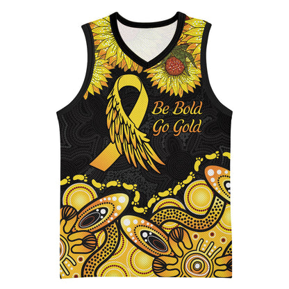 Be Bold Go Gold Aboriginal Ribbon Childhood Personalised Basketball Jersey