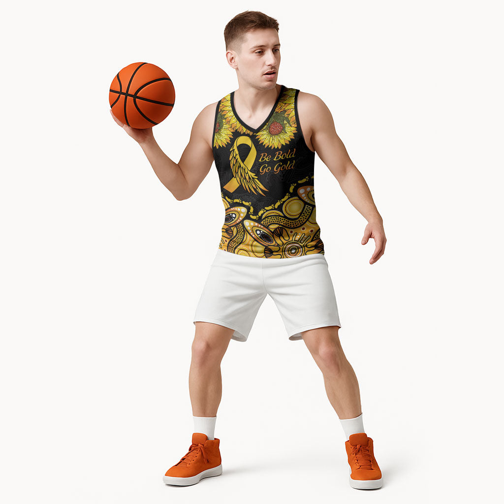 Be Bold Go Gold Aboriginal Ribbon Childhood Personalised Basketball Jersey