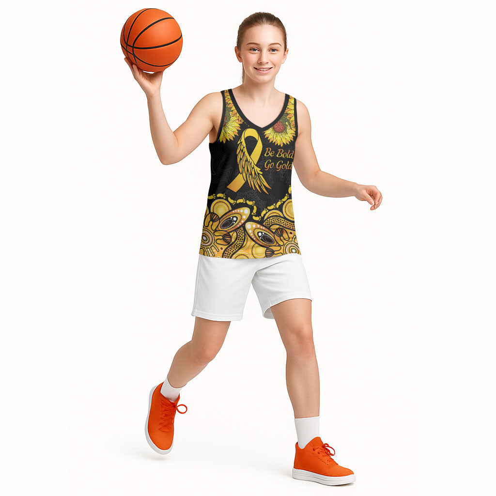 Be Bold Go Gold Aboriginal Ribbon Childhood Personalised Basketball Jersey