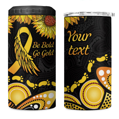 Be Bold Go Gold Aboriginal Ribbon Childhood Personalised 4 in 1 Can Cooler Tumbler