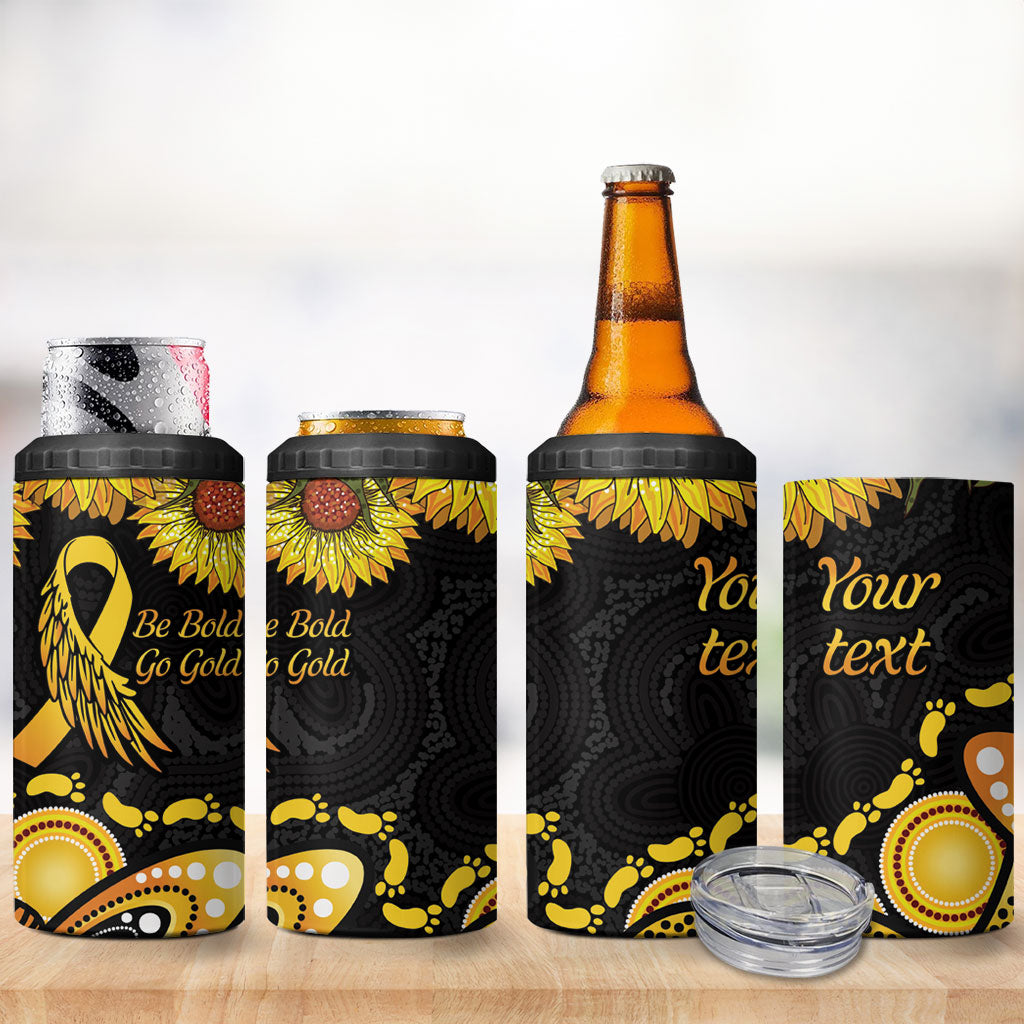 Be Bold Go Gold Aboriginal Ribbon Childhood Personalised 4 in 1 Can Cooler Tumbler