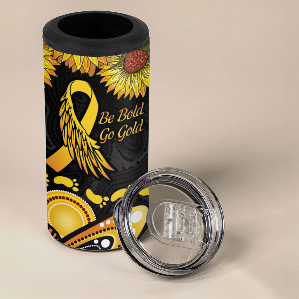 Be Bold Go Gold Aboriginal Ribbon Childhood Personalised 4 in 1 Can Cooler Tumbler