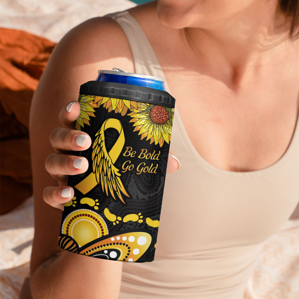 Be Bold Go Gold Aboriginal Ribbon Childhood Personalised 4 in 1 Can Cooler Tumbler
