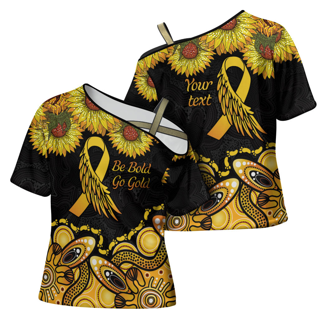 Be Bold Go Gold Aboriginal Ribbon Childhood Personalised Cross Shoulder Shirt