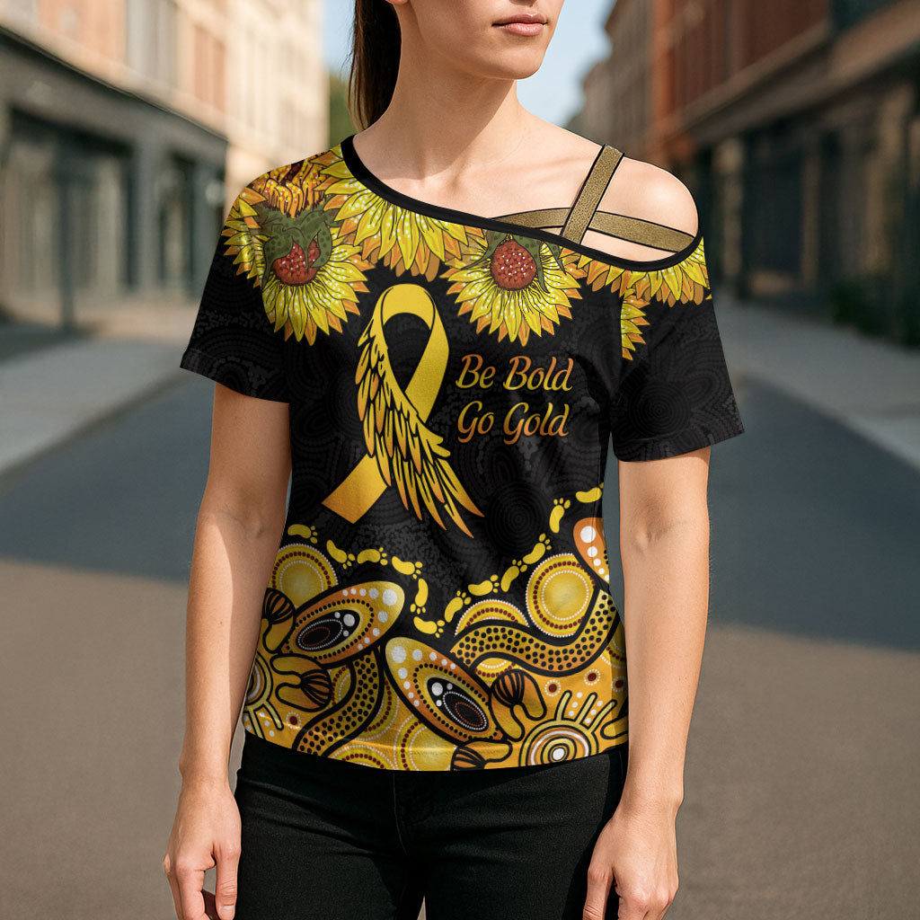 Be Bold Go Gold Aboriginal Ribbon Childhood Personalised Cross Shoulder Shirt