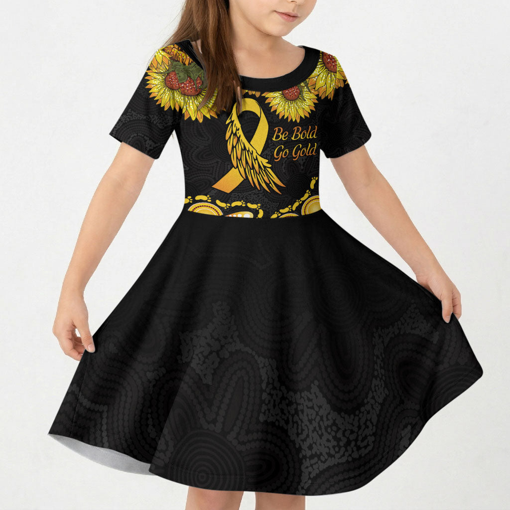 Be Bold Go Gold Aboriginal Ribbon Childhood Personalised Kid Short Sleeve Dress
