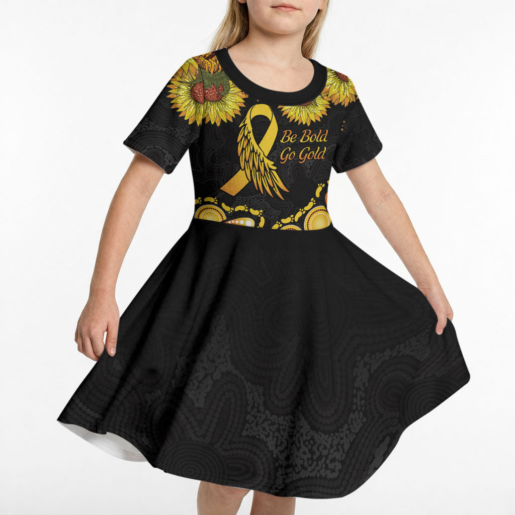 Be Bold Go Gold Aboriginal Ribbon Childhood Personalised Kid Short Sleeve Dress