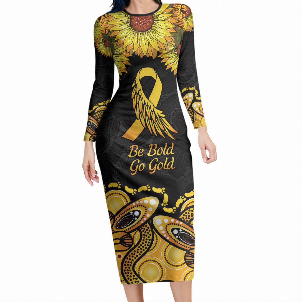 Be Bold Go Gold Aboriginal Ribbon Childhood Personalised Long Sleeve Bodycon Dress